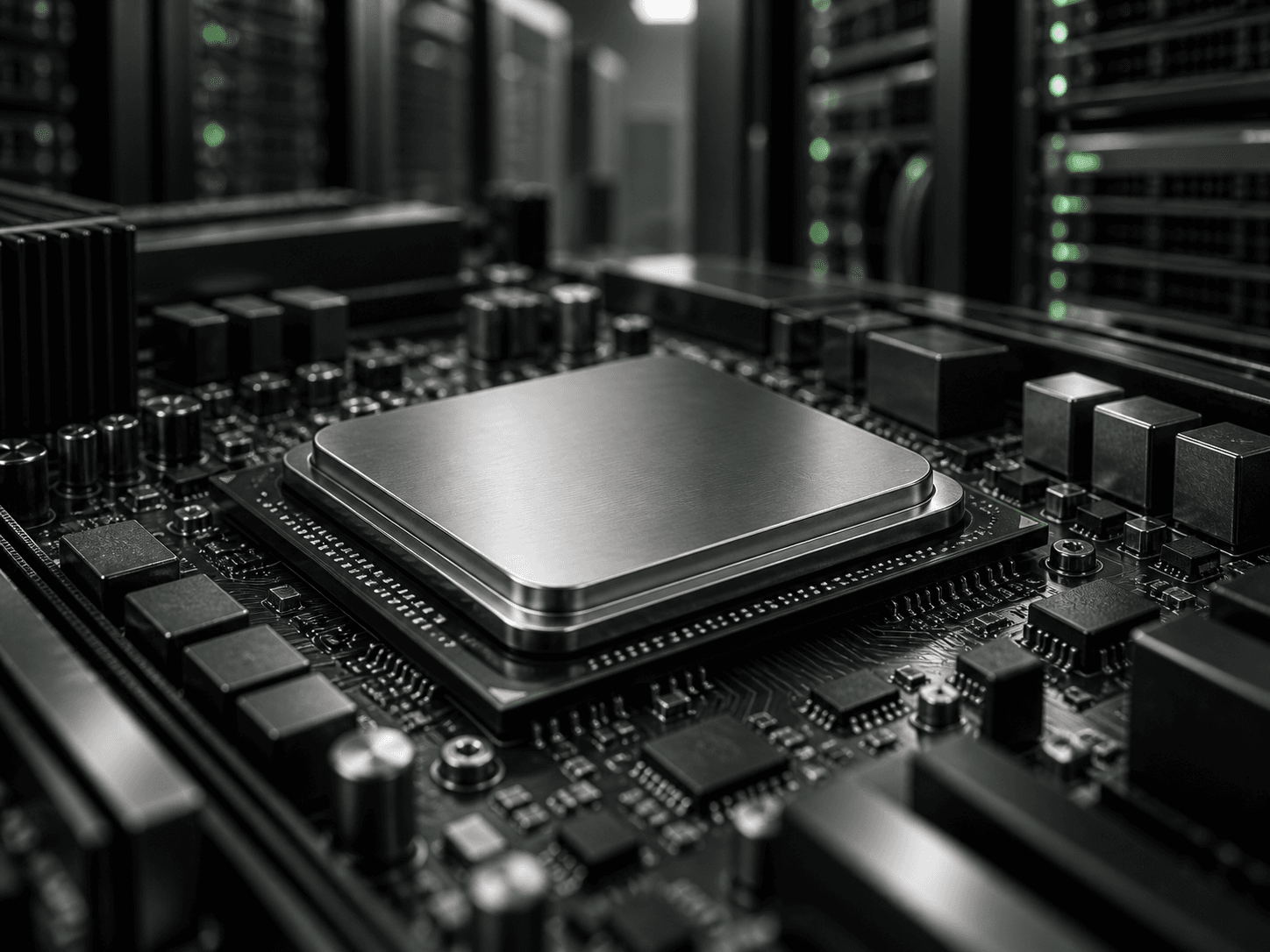 Illustration of a semiconductor and data center